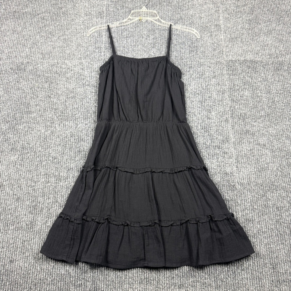 Express Black Cotton Gauze Tiered Mini Dress Adjustable Straps Small 90285